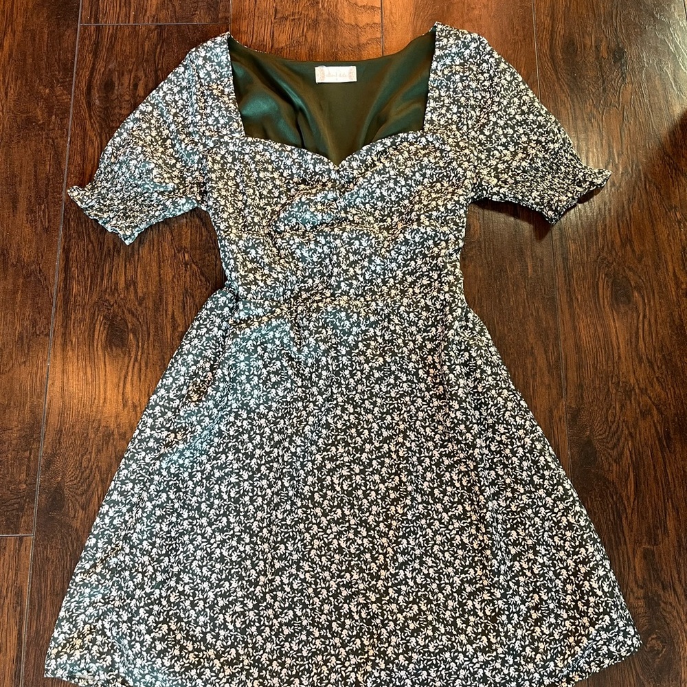 Floral Green and White Dress